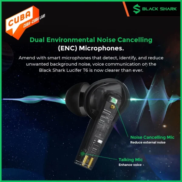 Black Shark Lucifer T6 TWS Earbuds Bluetooth 5.2 Gaming Wireless Earphones 35ms Ultra-Low Latency I Dual Operation Modes